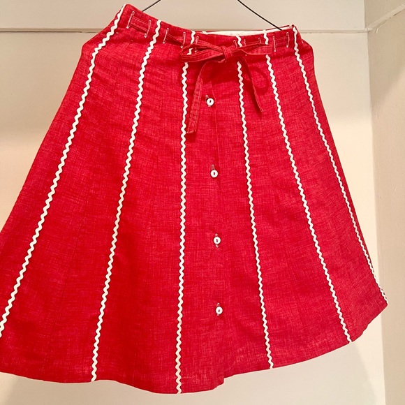 60s-70s Vintage 🤍 “The” Talbots Ric Rac Trim Tie-Waist A-Line Skirt - Picture 2 of 4